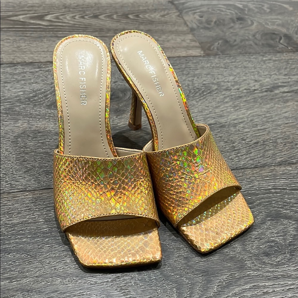 Marc Fisher Gold Metallic Heels with Snake Texture